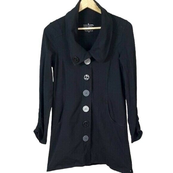 Neon Buddha Jacket Black XS Charm Collar Pockets Tunic Top Button Long Sleeve - Picture 1 of 6